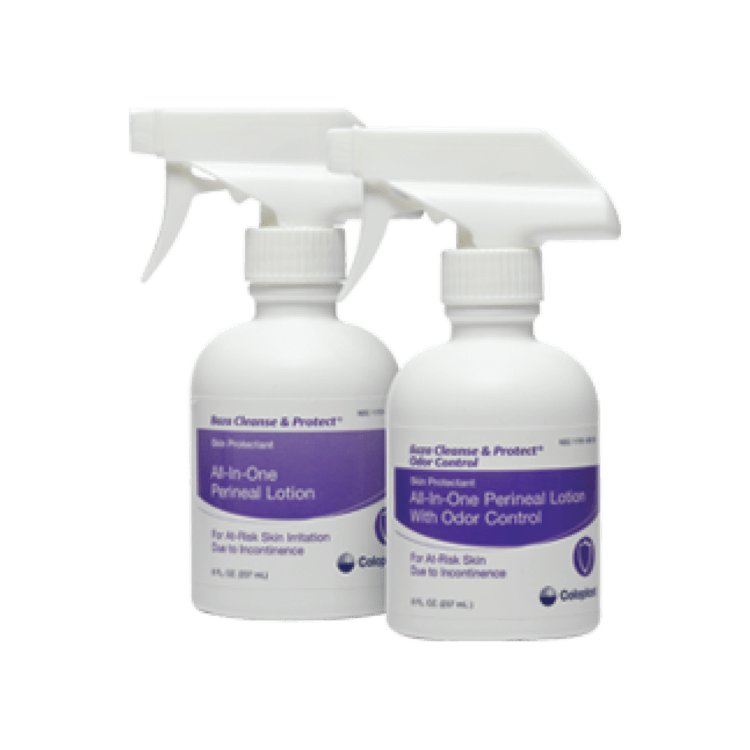 Baza Cleanse & Protect Lotion, a one-step, no-rinse lotion that cleanses, moisturizes, and protects skin. Dimethicone skin protectant, safe for incontinence briefs, available in fragrance-free or mild fragrance.