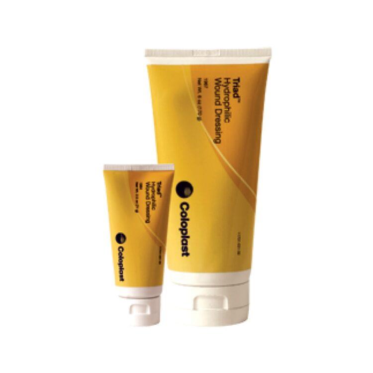 Coloplast Triad Hydrophilic Wound Dressing, a zinc-oxide based hydrophilic paste, absorbs moderate wound exudate and maintains an optimal healing environment for autolytic debridement. Suitable for difficult-to-dress areas, it is latex-free and sterile