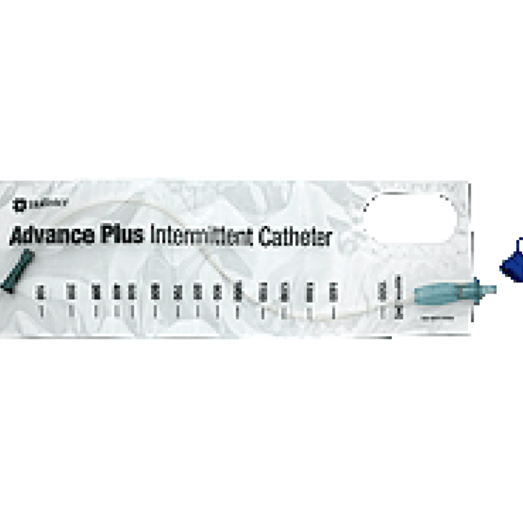 Advance Plus Closed System Intermittent Catheter - Pre-lubricated introducer tip, 1500 ml collection bag, latex-free, with patented gel reservoir and ultra-smooth eyelets