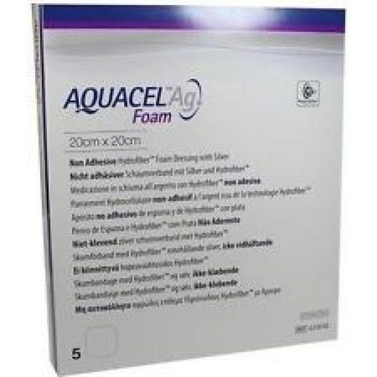 ConvaTec Aquacel Ag Non-Adhesive Foam Dressing, featuring a comfortable design with Aquacel interface that gels on contact with wound exudate to maintain a moist environment, lock in exudate, and provide a waterproof bacteria barrier for excess moisture evaporation