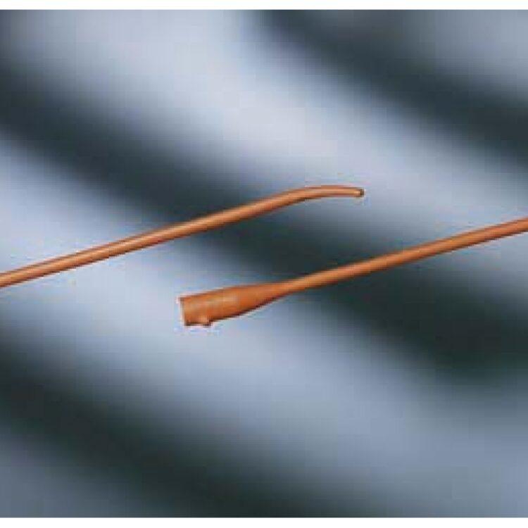 BARD RED RUBBER COUDE INTERMITTENT CATHETER - A red rubber intermittent catheter with a coude tip, designed for ease of use and effective catheterization.