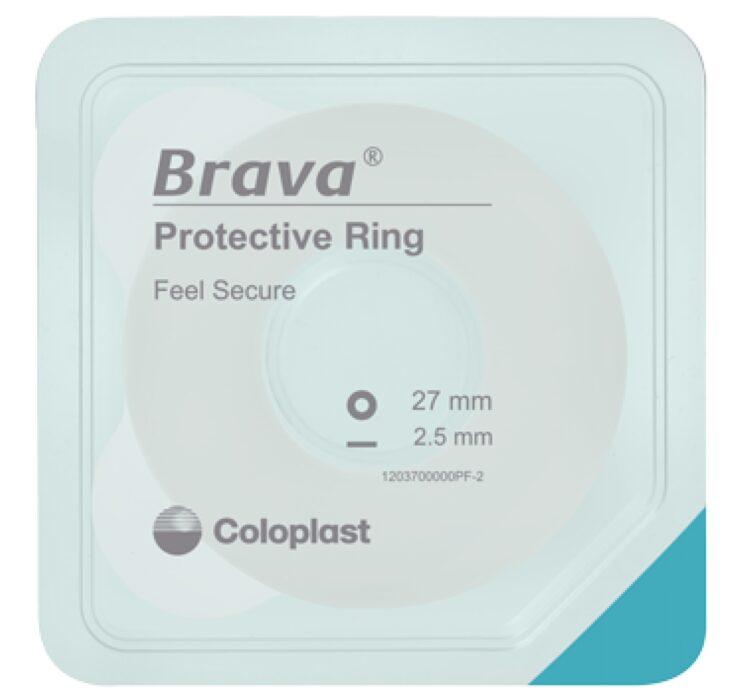 Coloplast Brava Protective Ring. Features new polymer formulation for dual protection against leakage and skin protection. Easily shaped to fit snugly around the stoma, suitable for uneven skin areas. Removes cleanly with minimal residue