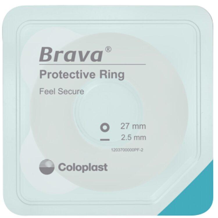 Coloplast Brava Protective Ring. Features new polymer formulation for dual protection against leakage and skin protection. Easily shaped to fit snugly around the stoma, suitable for uneven skin areas. Removes cleanly with minimal residue