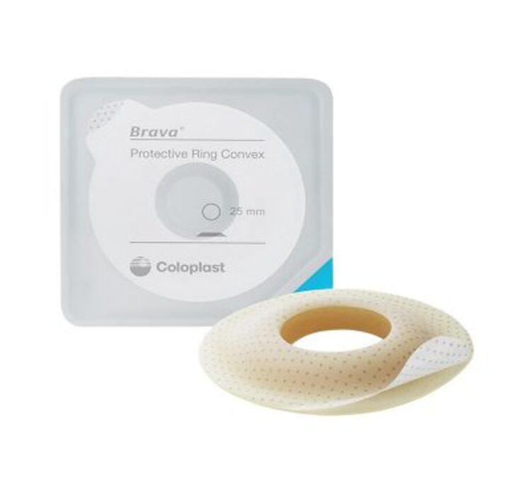 Coloplast Brava Protective Ring Convex. Dual adhesive technology for skin protection and stoma seal. Provides convexity and available in 6 sizes, adaptable to individual stoma shapes.