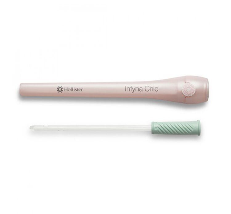 Hollister Infyna Chic Pre-Lubricated Catheter - Discreet, touch-free insertion, one-hand case, no leakage, and attaches to a collection bag without removal