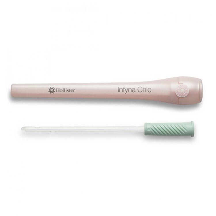 Hollister Infyna Chic Pre-Lubricated Catheter - Discreet, touch-free insertion, one-hand case, no leakage, and attaches to a collection bag without removal