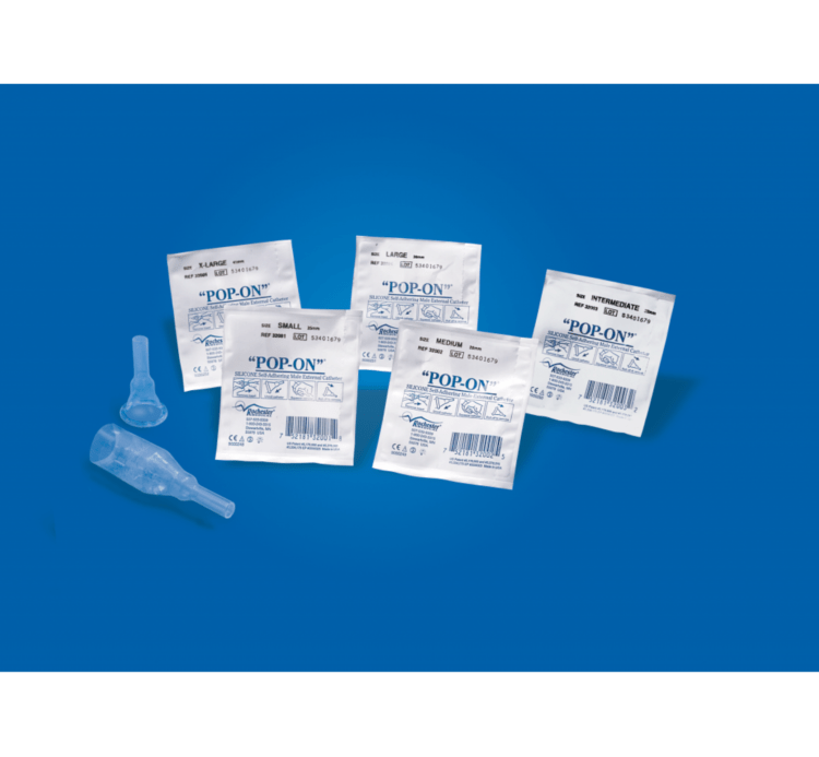 Pop-On® self-adhering male external catheter with a 1.5” sheath is ideal for short or retracted penises. Features non-sensitizing adhesive for a reliable bond and all-silicone, latex-free material that is clear and breathable.