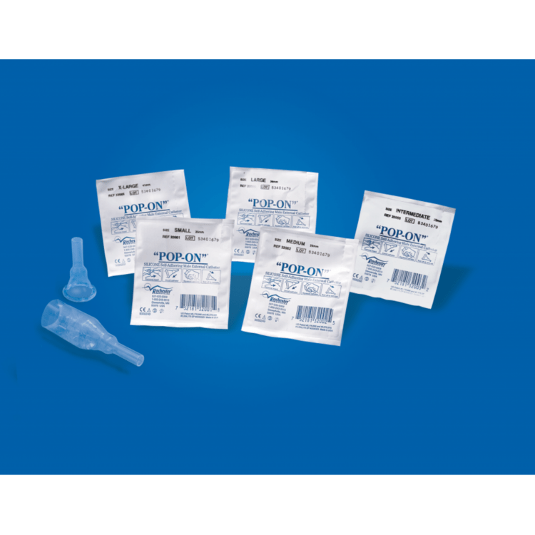 Pop-On® self-adhering male external catheter with a 1.5” sheath is ideal for short or retracted penises. Features non-sensitizing adhesive for a reliable bond and all-silicone, latex-free material that is clear and breathable.