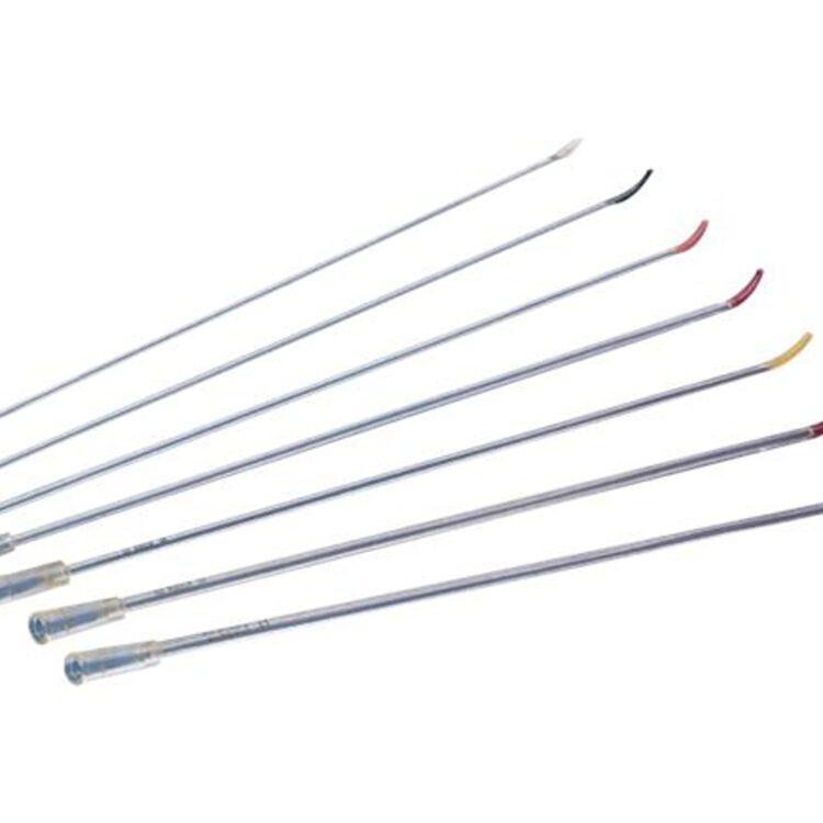 Rusch Tiemann Catheter. Flexible catheter with curved siliconized PVC tip.