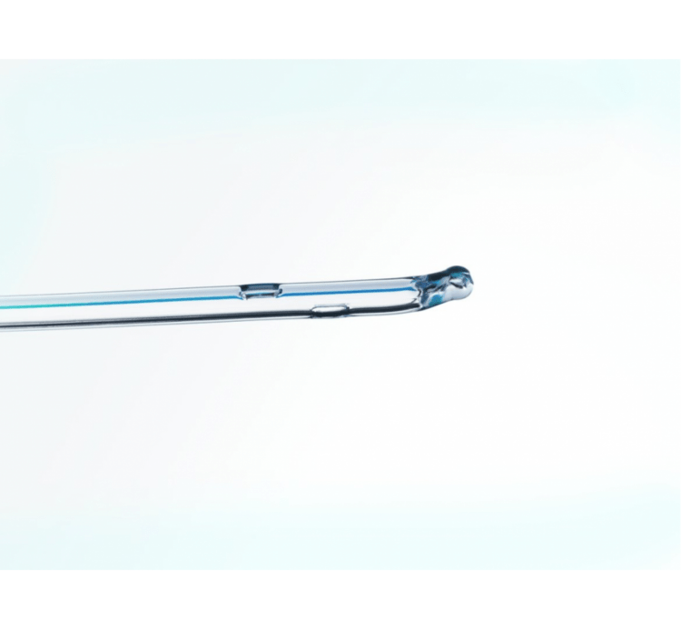 SELF-CATH COUDE OLIVE TIP WITH GUIDE STRIPE - 100% latex-free intermittent catheter with an olive coude tip, guide stripe, and siliconized material for sterile and comfortable self-catheterization.