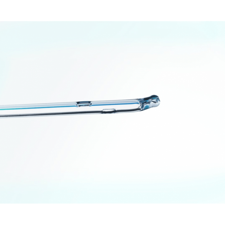 SELF-CATH COUDE OLIVE TIP WITH GUIDE STRIPE - 100% latex-free intermittent catheter with an olive coude tip, guide stripe, and siliconized material for sterile and comfortable self-catheterization.