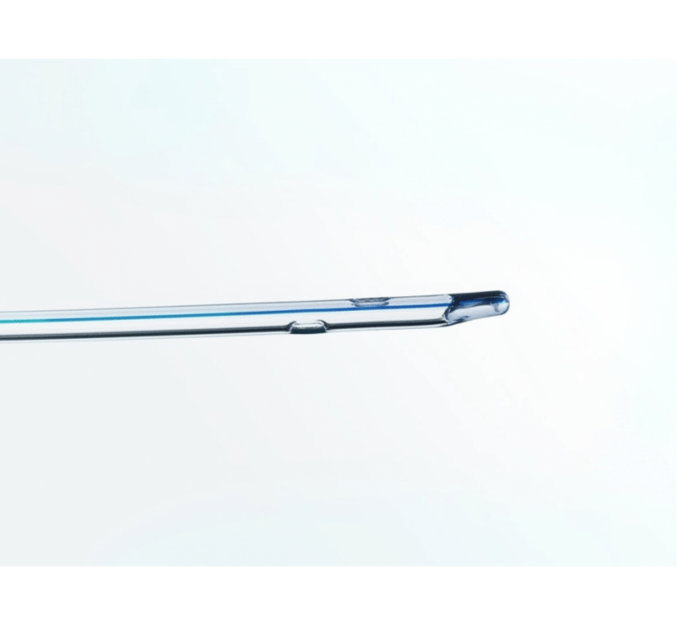 SELF-CATH COUDE TIP WITH GUIDE STRIPE - 100% latex-free intermittent catheter with a coude tip and guide stripe. Features siliconized material and fire-polished eyelets for sterile, comfortable self-catheterization. Available in various sizes and formats.