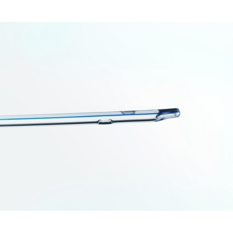 SELF-CATH COUDE TIP WITH GUIDE STRIPE - 100% latex-free intermittent catheter with a coude tip and guide stripe. Features siliconized material and fire-polished eyelets for sterile, comfortable self-catheterization. Available in various sizes and formats.