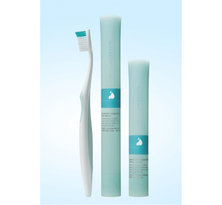 SpeediCath Compact Set Female: All-in-one catheter and bag set with a compact, discreet design. Fits easily in a pocket or handbag. Rated best by 90% of healthcare professionals for its simplicity and ease of use.