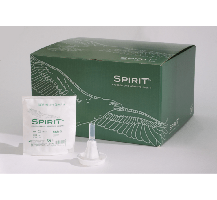 Spirit Style 1 is the first male external catheter combining moisture-wicking hydrocolloid adhesive with breathable silicone. The 3" sheath and 1.75" adhesive width ensure a secure fit and reduce moisture buildup. Designed for comfort and consistent placement with traditional catheters, it helps prevent skin maceration.