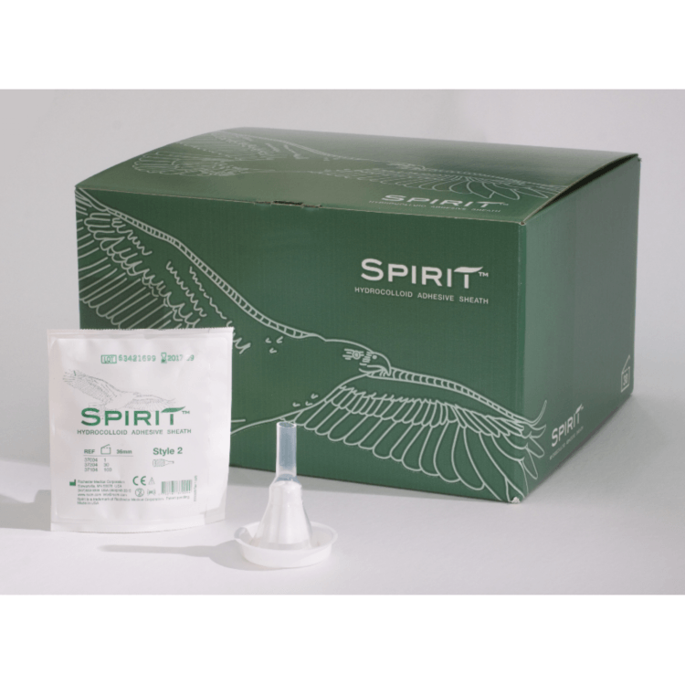 Spirit Style 1 is the first male external catheter combining moisture-wicking hydrocolloid adhesive with breathable silicone. The 3" sheath and 1.75" adhesive width ensure a secure fit and reduce moisture buildup. Designed for comfort and consistent placement with traditional catheters, it helps prevent skin maceration.