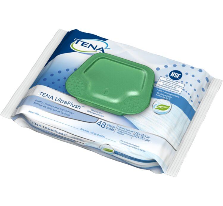 TENA Ultra Washcloths - Large, disposable wipes for effective cleansing and moisturizing. Enriched with aloe and chamomile to soothe and soften the skin.