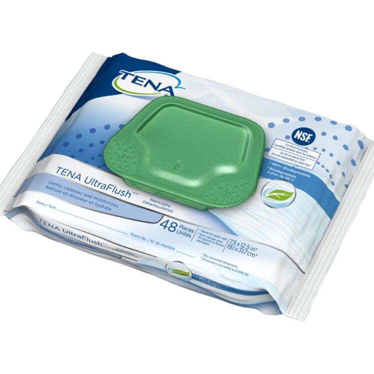 TENA Ultra Washcloths - Large, disposable wipes for effective cleansing and moisturizing. Enriched with aloe and chamomile to soothe and soften the skin.