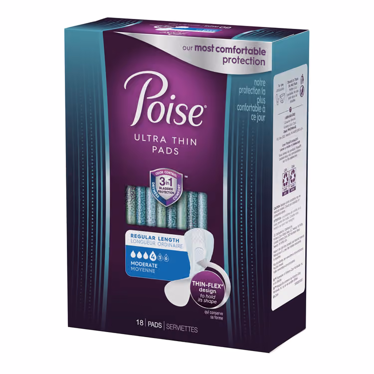 Poise Ultra Thin Moderate Regular Non-Winged Pads Convenience (18 Pack)