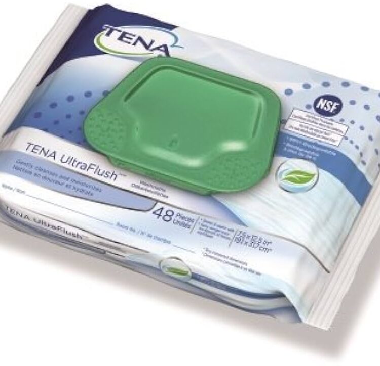 TENA ProSkin UltraFlush Washcloths – 7.5" x 12.5", Mildly Scented, Flushable, Pack of 48